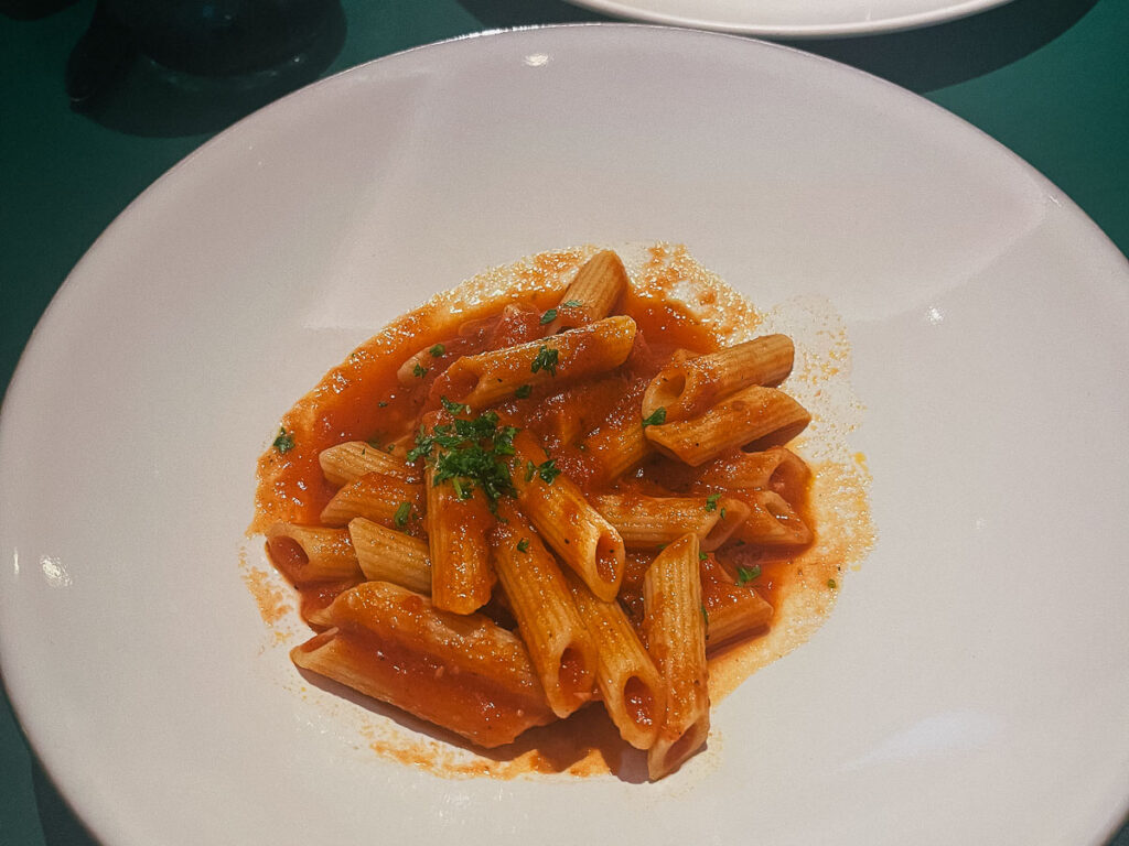 Gluten free Pasta Penne with marinara sauce at Extra Virgin Valiant Lady