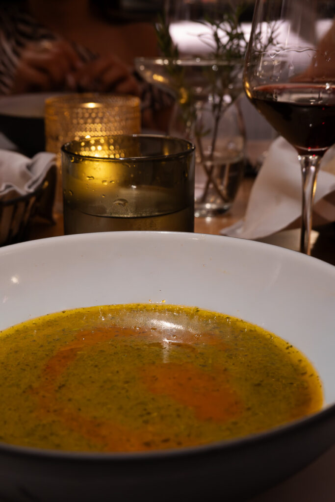tuscan farro soup (vegan and not gluten-free) from extra virgin restaurant from virgin voyages