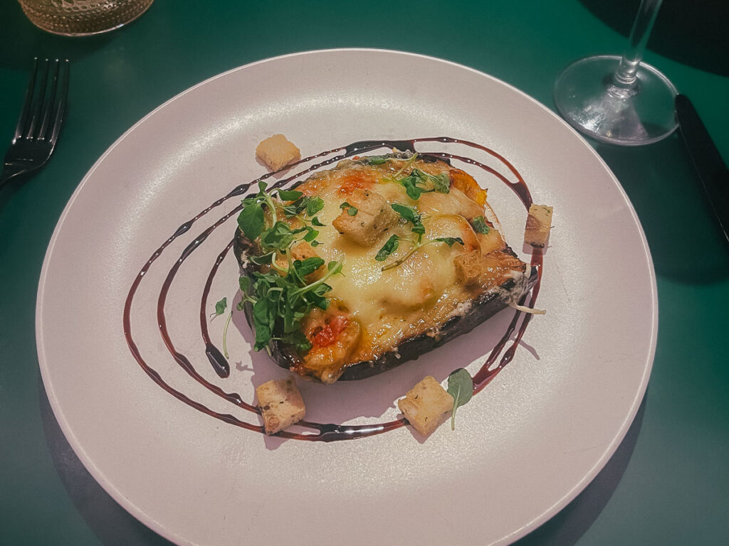 eggplant parmigiana at Extra virgin Virgin Voyages cruise