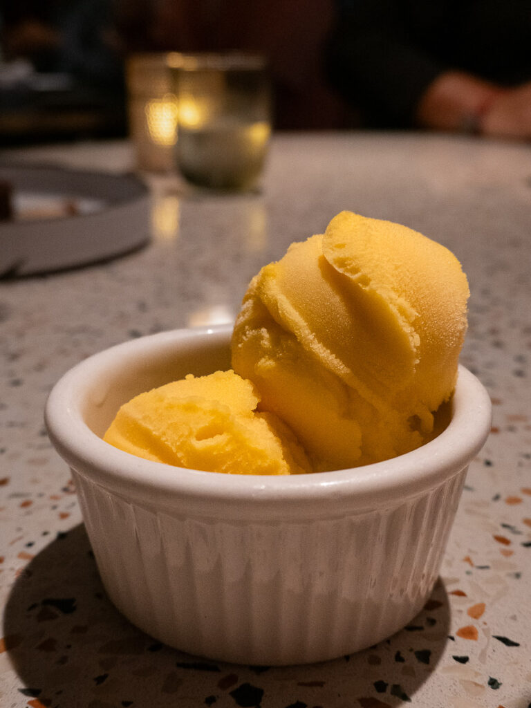 mango lime gelato from extra virgin restaurant at virgin voyages