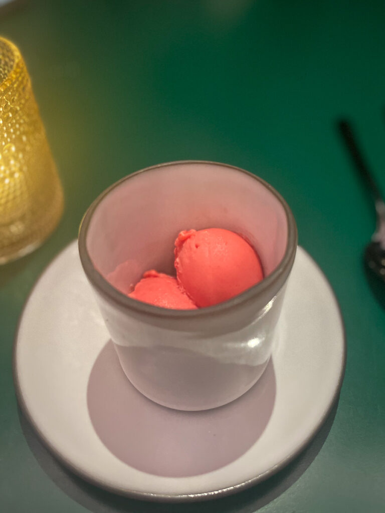 sorbetii rasberry dessert at extra virgin Valiant Lady