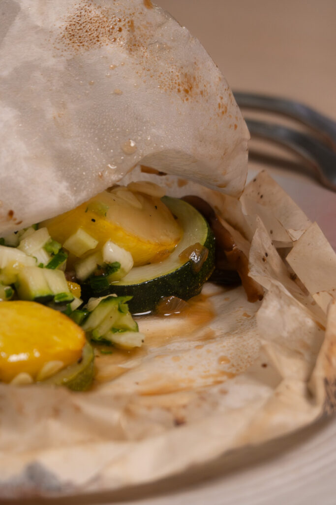 vegetable papillote from menu c of the test kitchen in virgin voyages