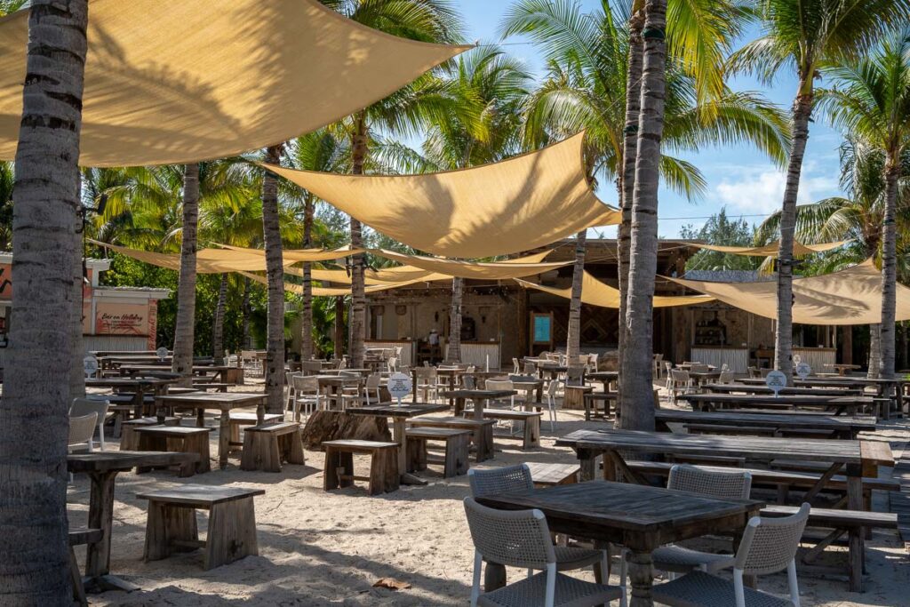 Virgin Voyages The Beach Club at Bimini Complimentary Food Lunch Seating Area