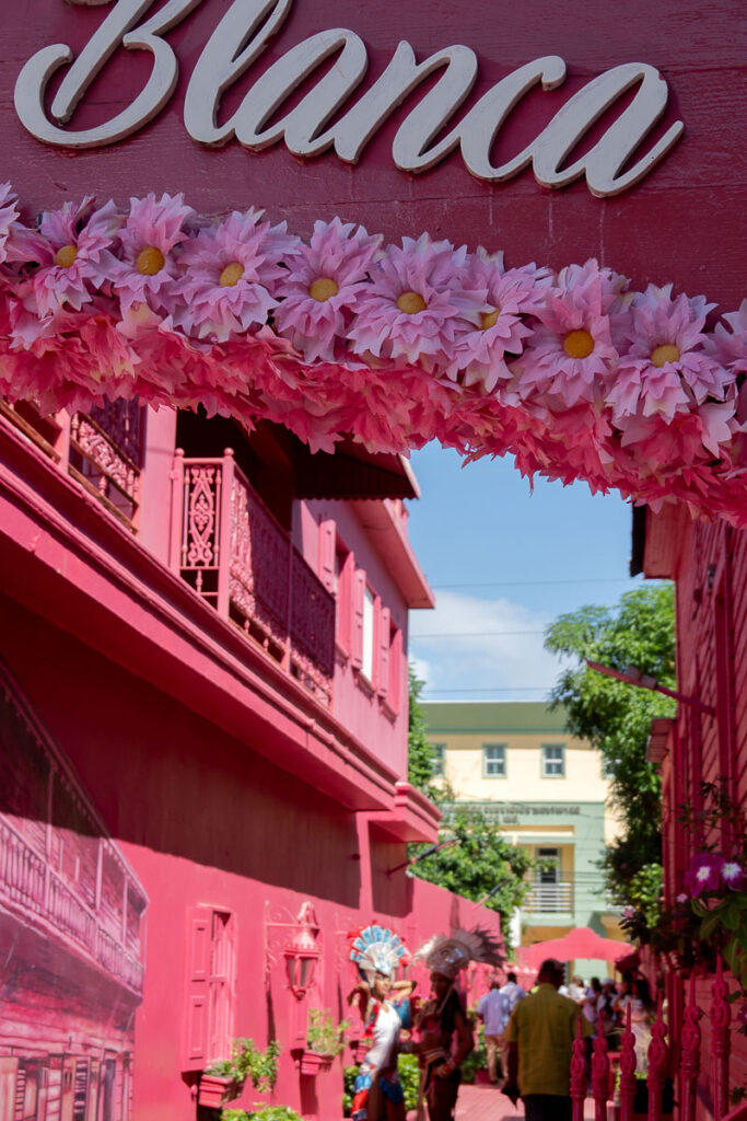 a pink street in puerto plata which is the Paseo Dona Blanca