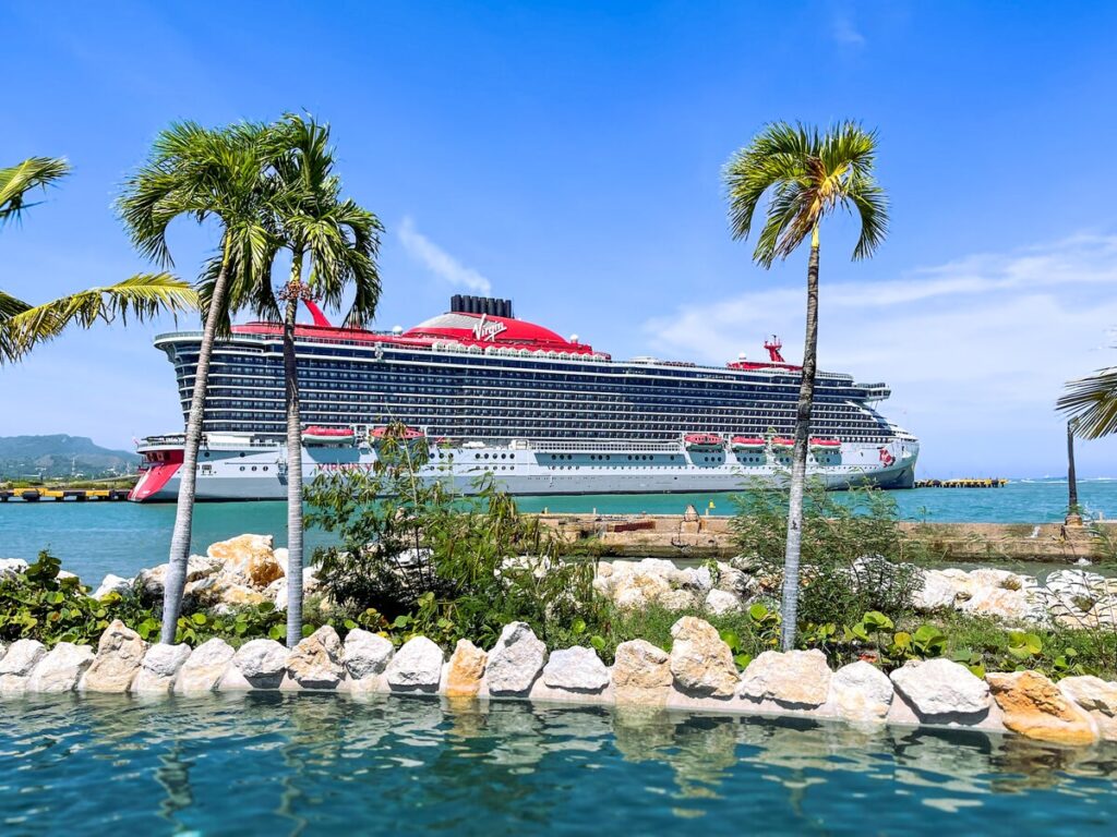 Perfect Shot of the Virgin Voyages Valiant Lady Ship at puerto plata cruise port joenid corner