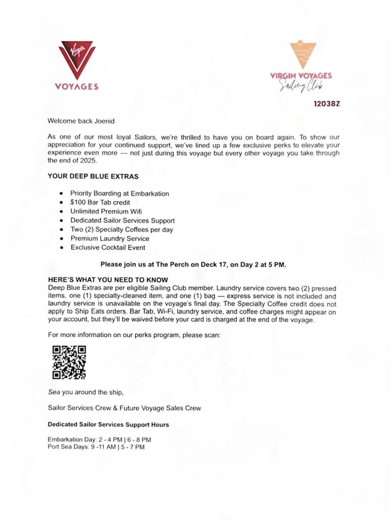 virgin voyages loyalty program sailing club welcoming letter joenidcorner