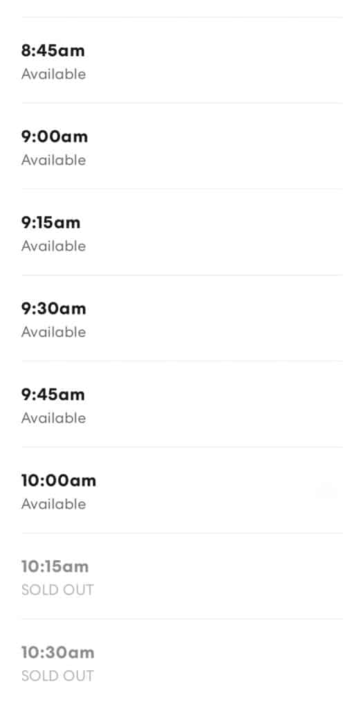 Screenshot of Virgin Voyages app for selection of disembarkation group time