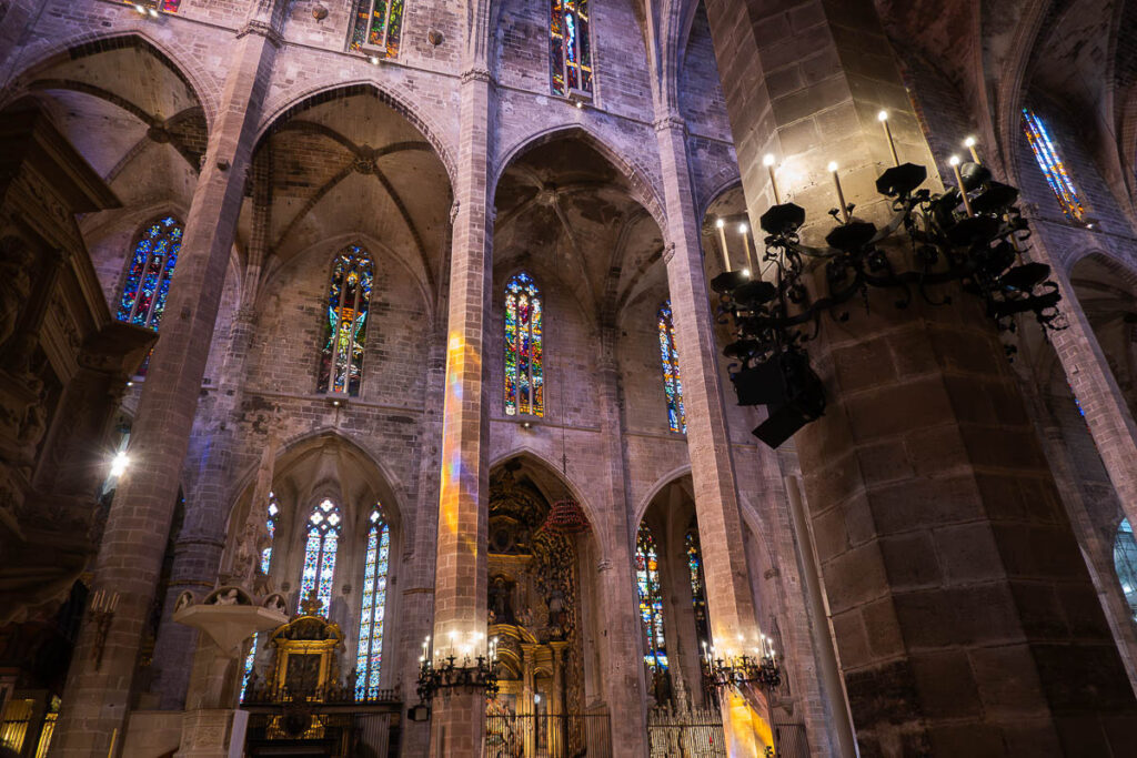 columns and interior of the Cathedral Mallorca which is a spot to visit 1 day in Palma De Mallorca