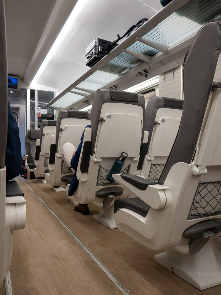 Euromed interior seats of Barcelona to Valencia high speed train