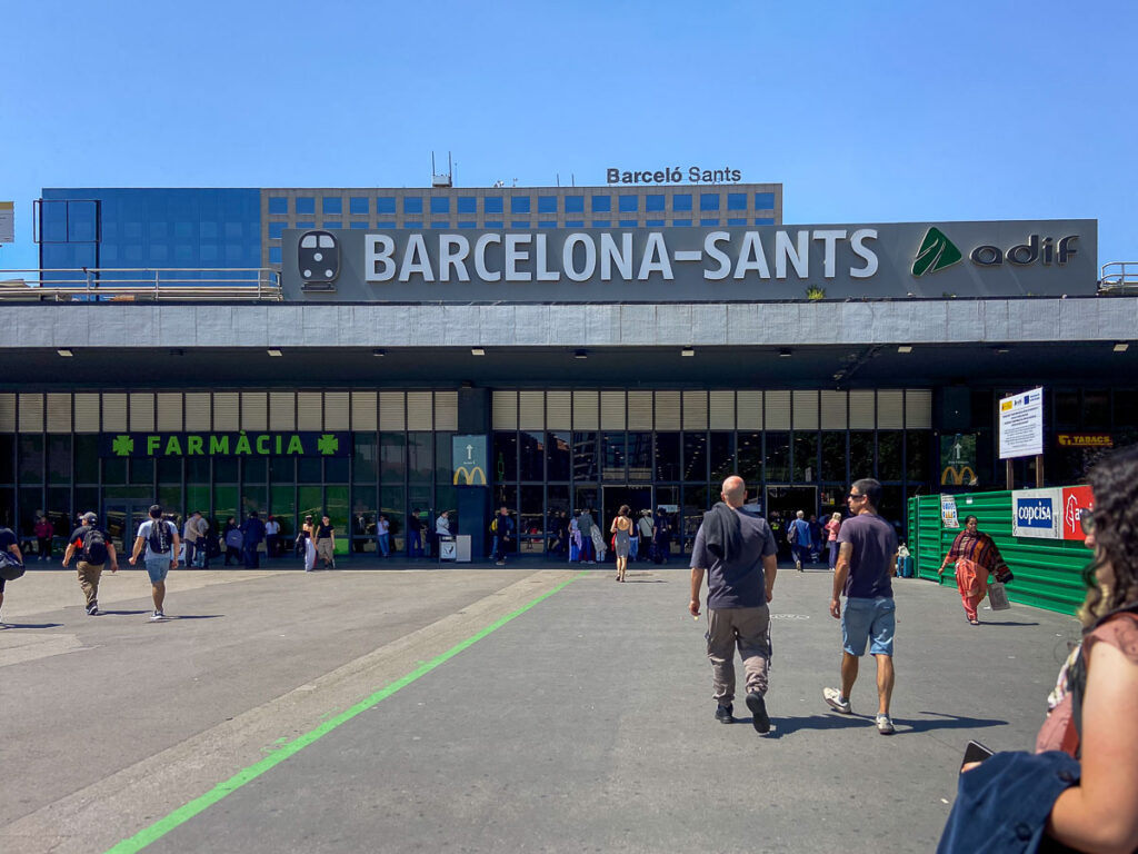 front of Barcelona Sants train station structure which is where we travel from Barcelona Airport to Valencia by train