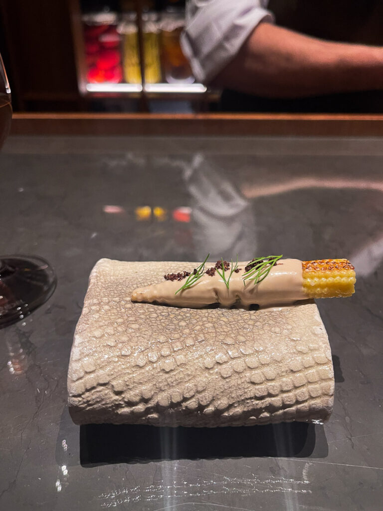 a mini corn with a cream and dill