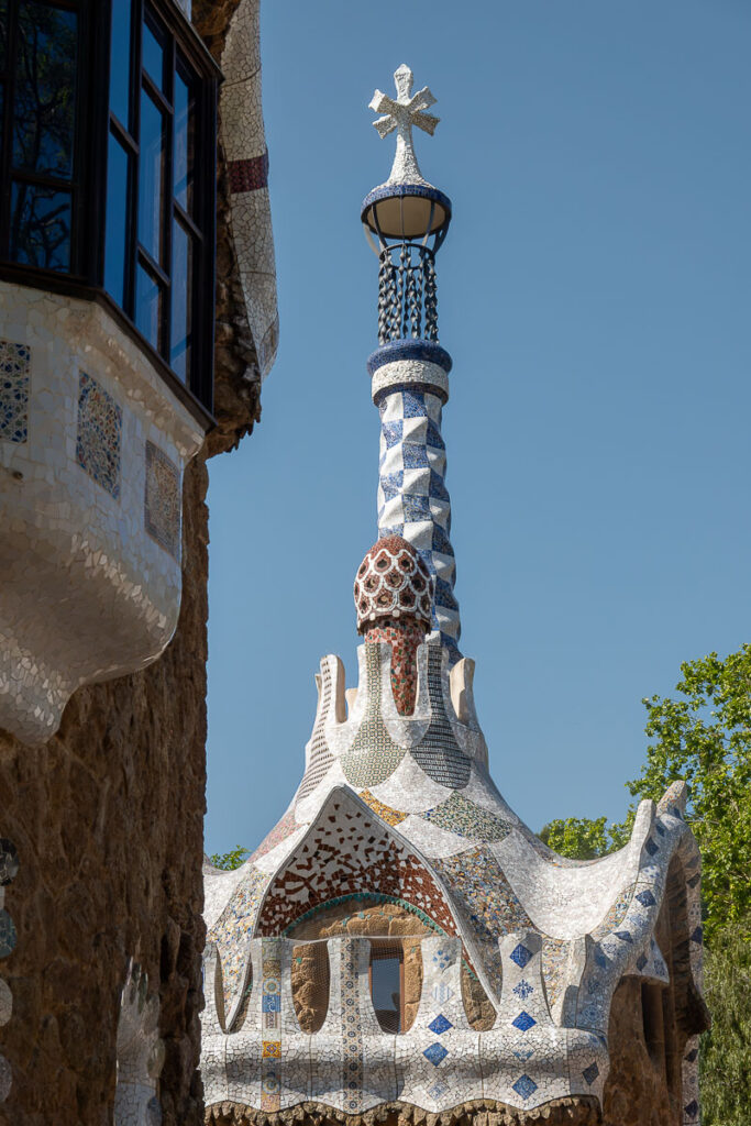 colorful mosaic structure which is the Park Guell porter's lodge pavilion one of the things to see in Barcelona in one day