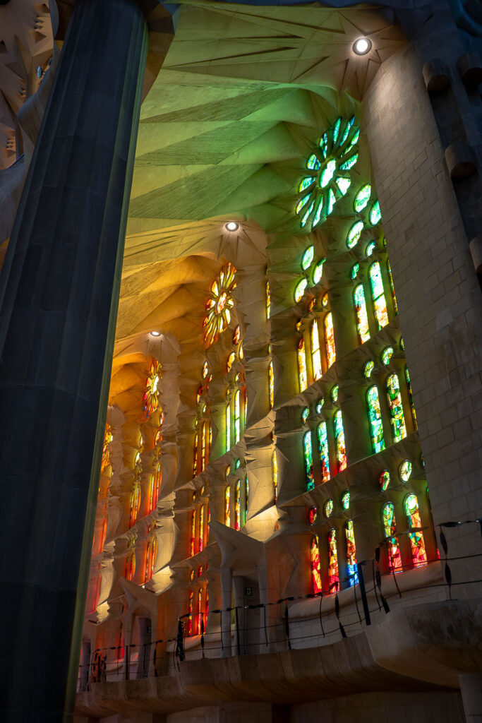 colorful glass windows of La Sagrada Familia in Barcelona
