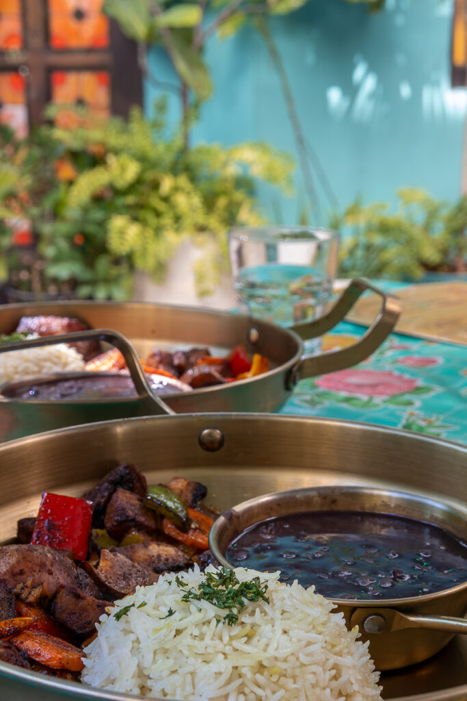 vegan cuban food miami rice and beans and mushroom the Havana Bowl from moreno's cuba in miami south beach