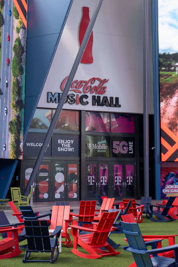 red beach chairs and visit the coca cola music hall in distrito t mobile which is one of the things on what to do in san juan for a day visit