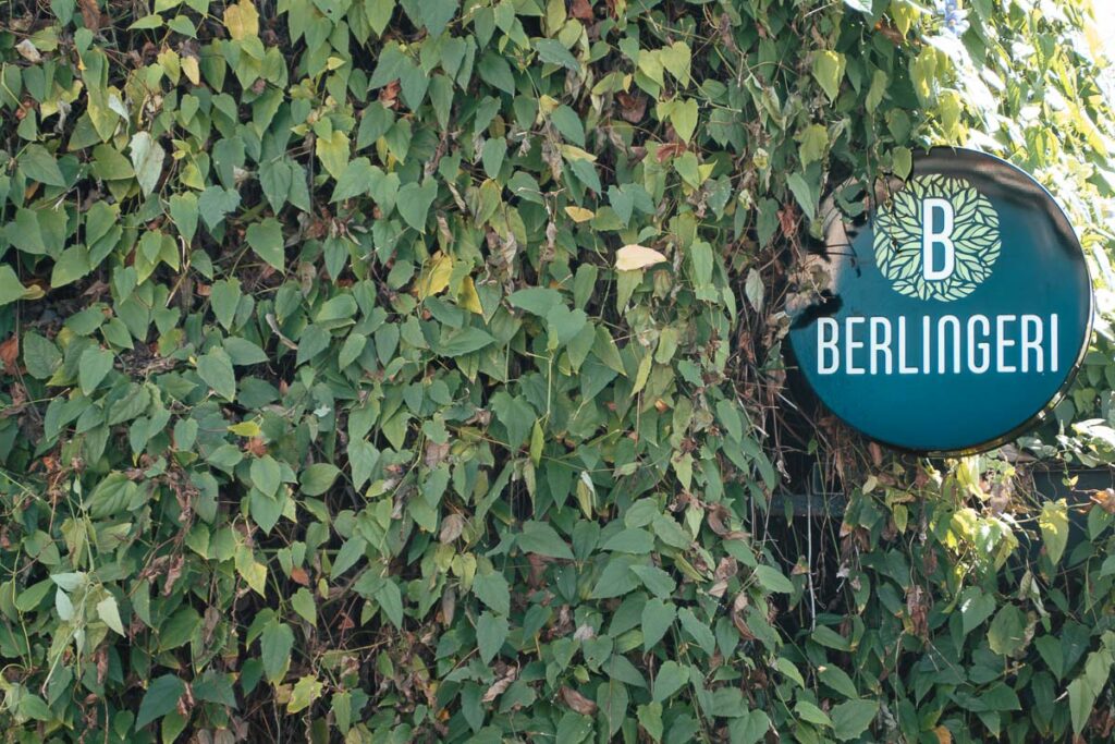 a wall cover with plants and a sign which represents the beringeli san juan entrance