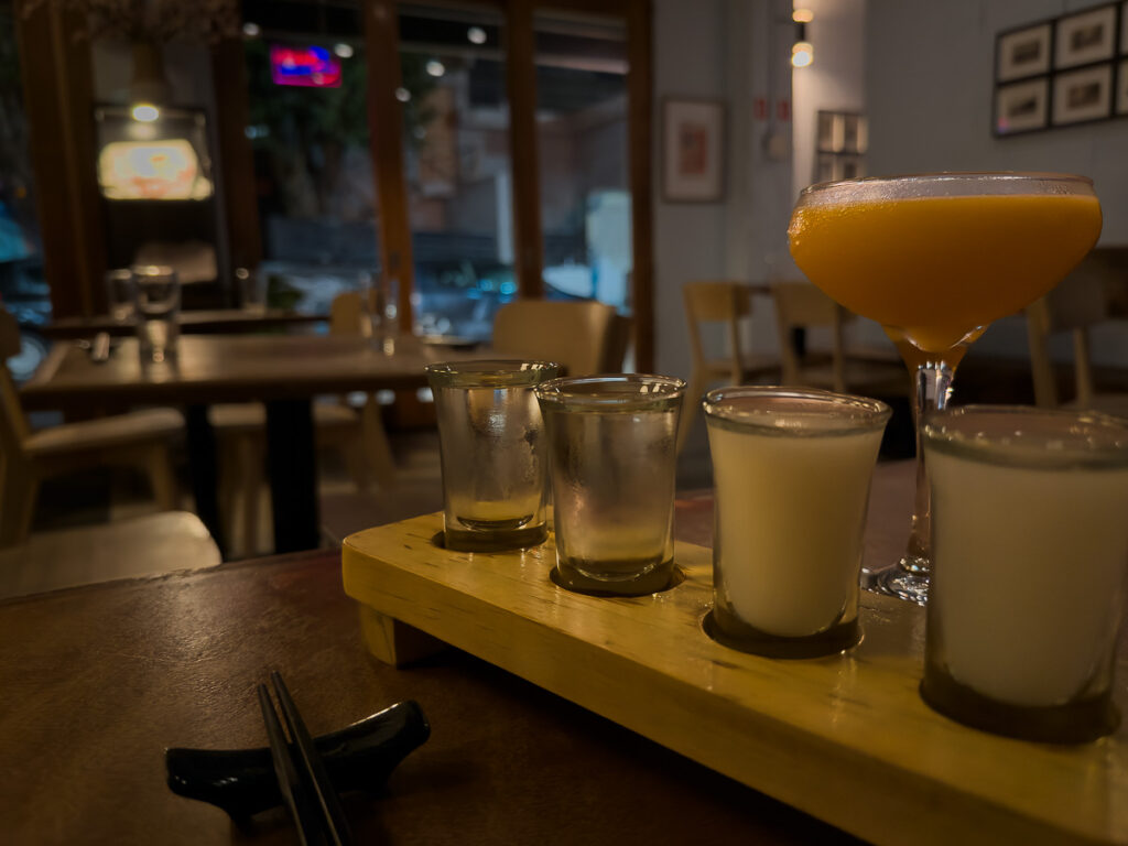 sake flight and sakemar cocktail in dashi ramen restaurant san juan puerto rico