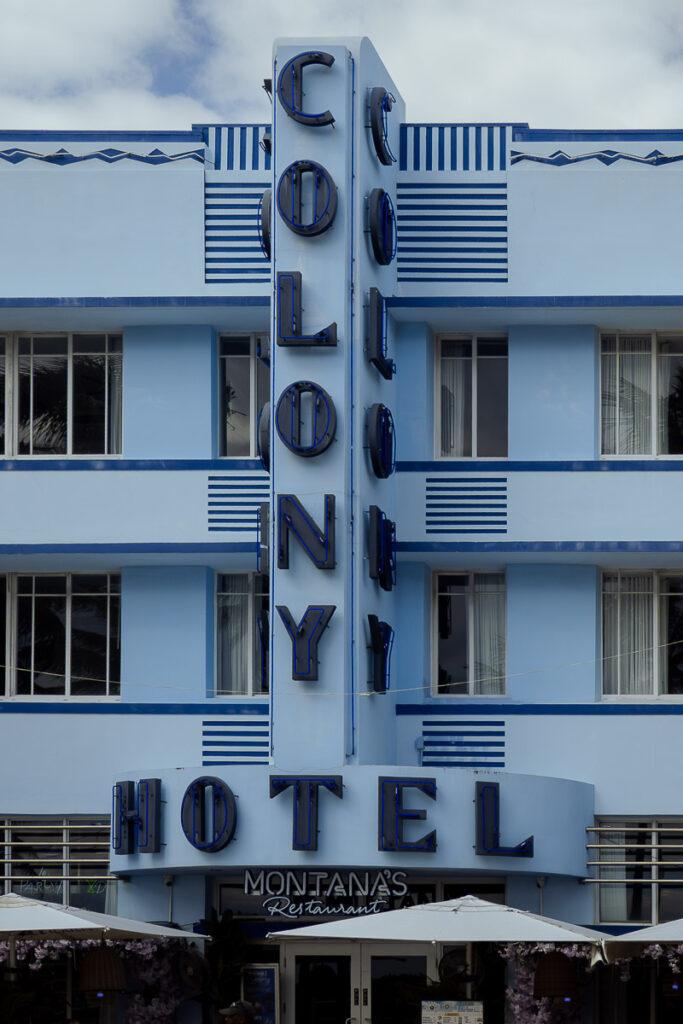 blue building which represents the colony hotel in south beach miami which is one of the spots to see in one day in miami