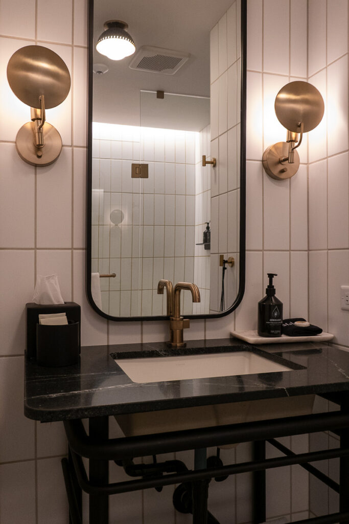 bathroom sink from superior king room a luxury hotel in Downtown Portland the Woodlark