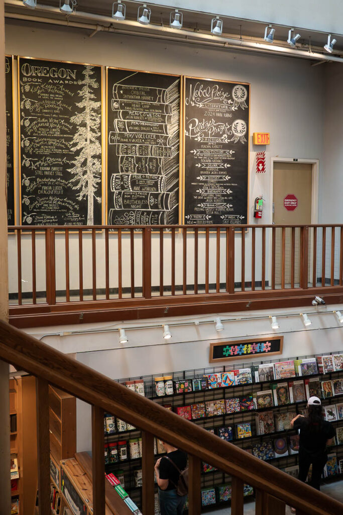 interior bookshelves of Powell's books the big bookstore in Portland