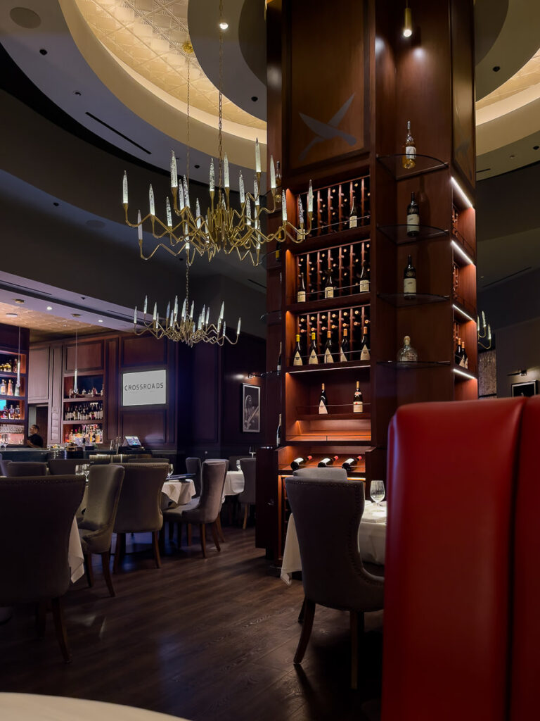 interior restaurant bar and dining tables from Crossroads vegan Las Vegas