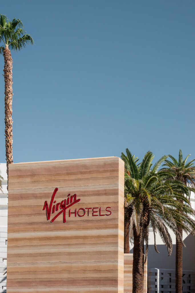 Virgin hotel sign outdoor which represents one of the best hotel for las Vegas F1 race Virgin hotel