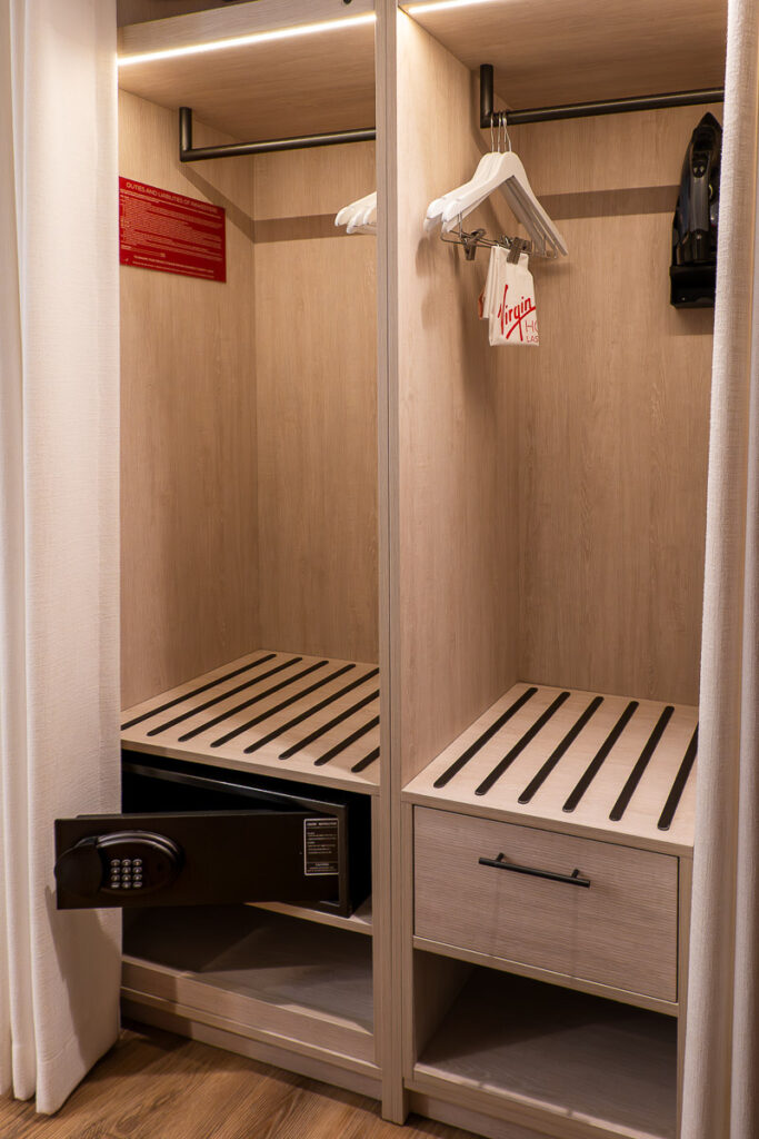 Ruby king room closet one of the best hotel value in Las Vegas Virgin Resort