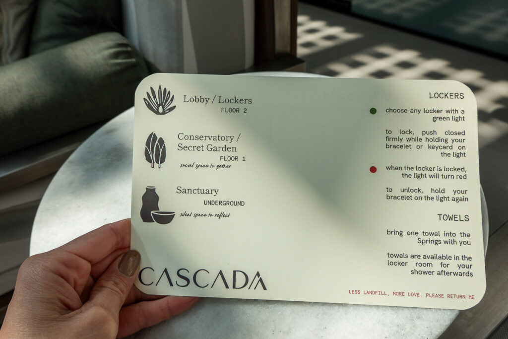 menu instruction Cascada Thermal Spa Portland