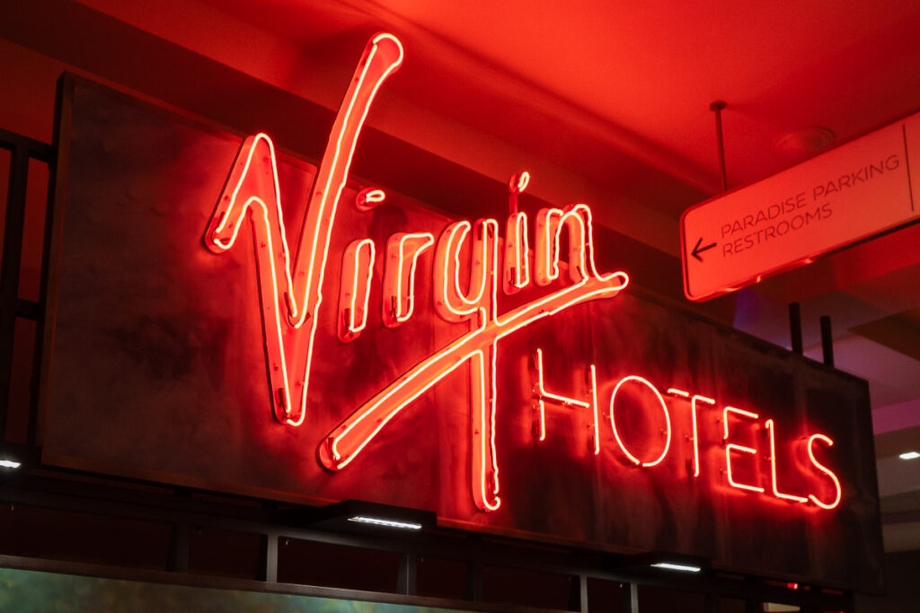 Virgin hotel red neon sign one of the Las Vegas hotel off the strip