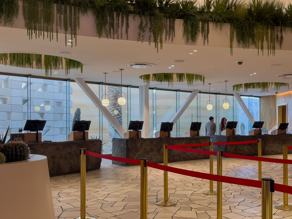 Virgin hotel las Vegas check in and check out counter lobby which is one of the best Vegas hotel for the money