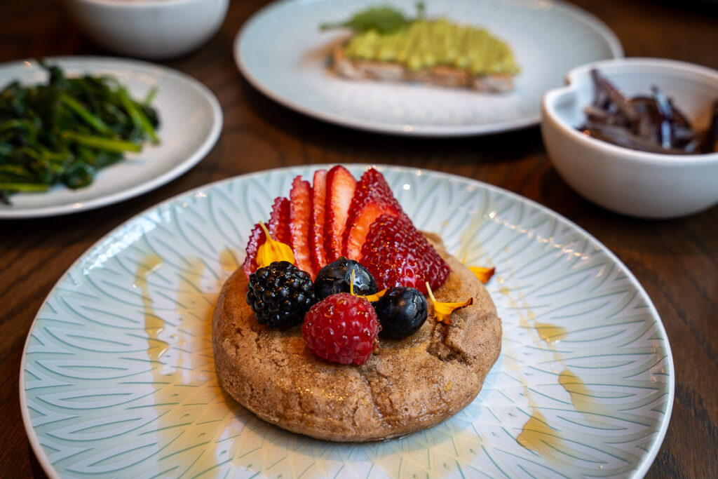 Art legacy breakfast vegan pancake and fruits
