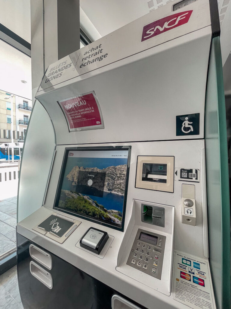 Cannes to Monaco train ticket machine