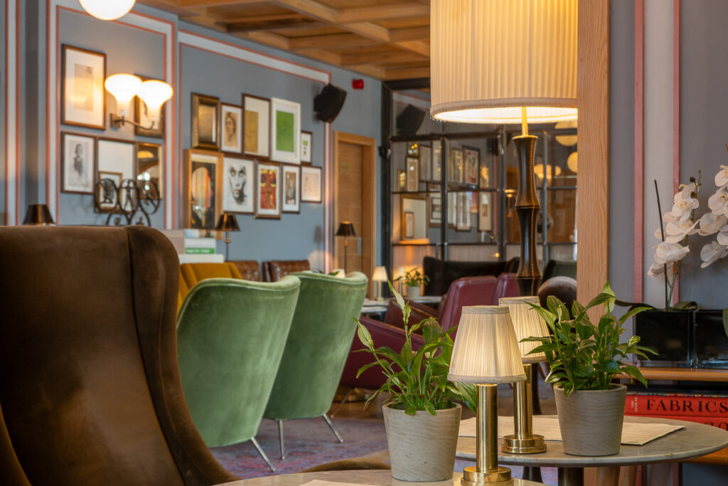 boutique hotels Lisbon lobby seating area which represents the hotel Brown Central