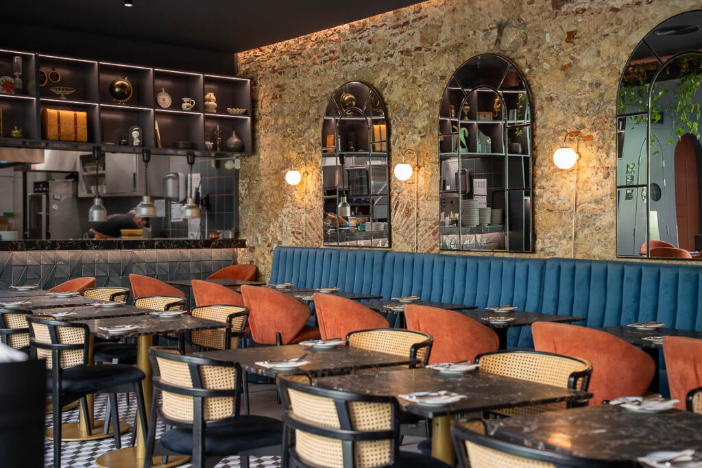 Dining area of AO26 vegan food project in Lisbon