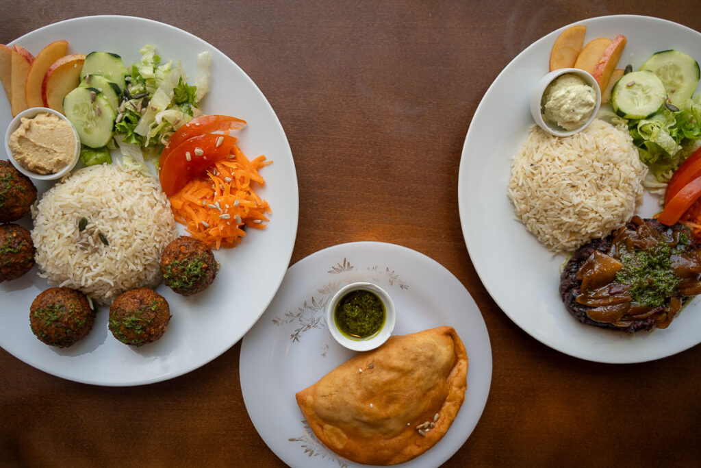 falafel and house burger from Mela Canela Sintra vegan food Portugal