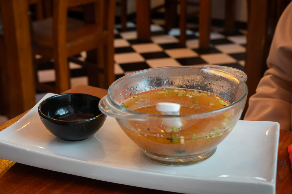 miso soup from Legumi Sushi Vegan in Lisbon