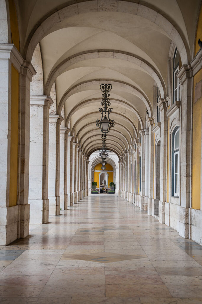 Arcades Beautiful Covered Galleries that wrap around three sides the Praça do Comércio Lisbon