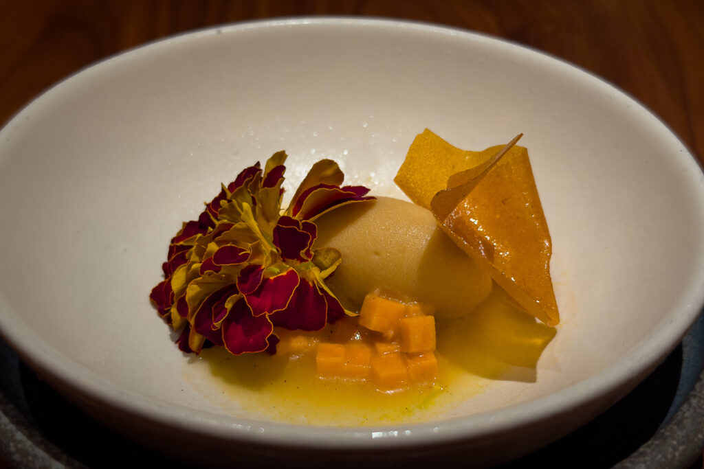Pumpkin Seed Barriga de Freira Nixtamalized Pumpkin Rangpur Lime Encanto Restaurant Lisbon