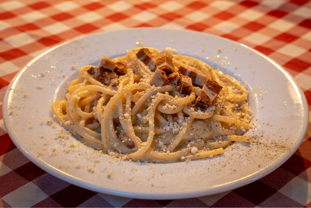 carbonara from Al Sanpietrino Trattoria a vegan Italian food in Lisbon