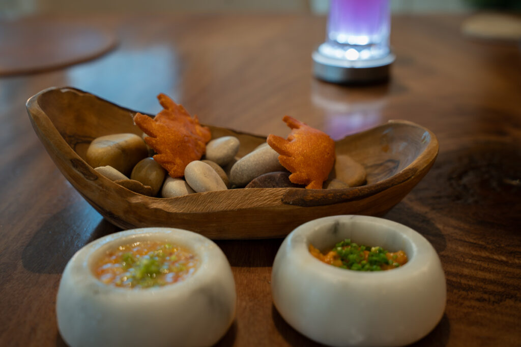 Vegan Crab Empanada and Sauces El Cielo Miami Michelin